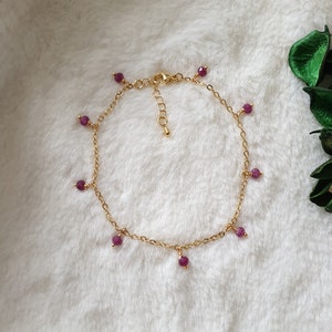 Ruby anklet, Ruby bracelet, gemstone anklet, gemstone bracelet, gold plated anklet, platinum plated anklet, anklet for women