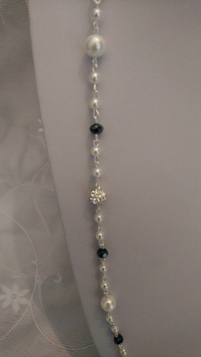 pearl and crystal necklace silver plated necklace white and navy necklace beaded necklace Necklaces for women necklace for women