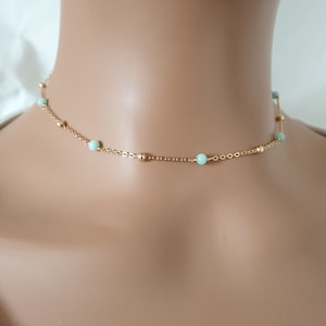 Chocker necklace, Jade gold plated necklace, jade beaded necklaces, gemstone necklace