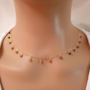 Dainty tourmaline rainbow necklace, gemstone dangle necklace, 14k gold filled chain, multi colour delicate necklace, necklaces for women