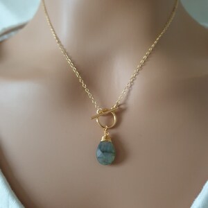 Labradorite toggle clasp necklace, 14k gold filled chain, gemstone pendant necklace, dainty necklace for women, teardrop necklace image 7