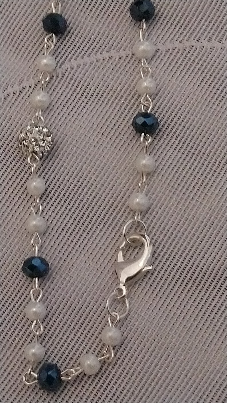 pearl and crystal necklace silver plated necklace white and navy necklace beaded necklace Necklaces for women necklace for women
