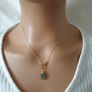 Labradorite toggle clasp necklace, 14k gold filled chain, gemstone pendant necklace, dainty necklace for women, teardrop necklace image 8