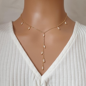 Freshwater pearl lariat necklace, pearl y shape necklace for women, long pendant gold plated necklace gift for her