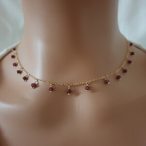 Garnet necklace, gemstone dainty necklace, 14k gold filled chain, dangle handmade necklace