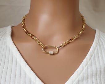 Collier Doré Avec Mousqueton - Longueur ~40 Cm (L40) - Occasion