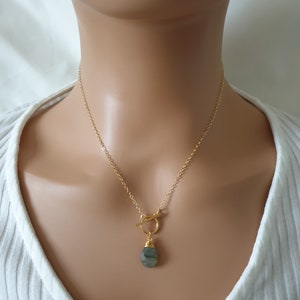 Labradorite toggle clasp necklace, 14k gold filled chain, gemstone pendant necklace, dainty necklace for women, teardrop necklace image 6