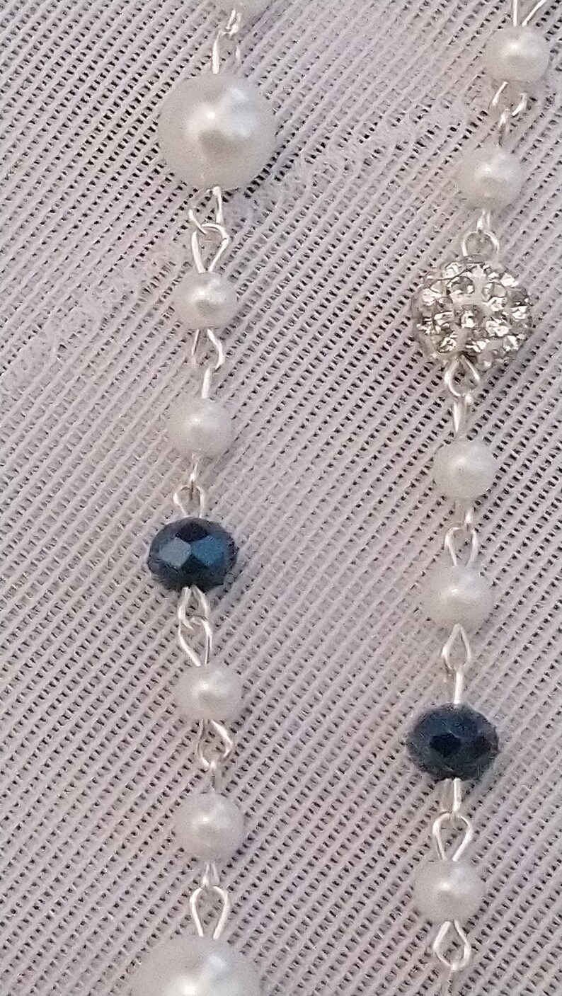 pearl and crystal necklace silver plated necklace white and navy necklace beaded necklace Necklaces for women necklace for women