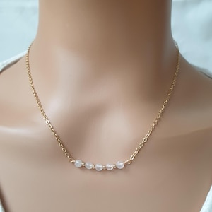 Rose quartz bar necklace, gold plated chain, dainty necklace for women