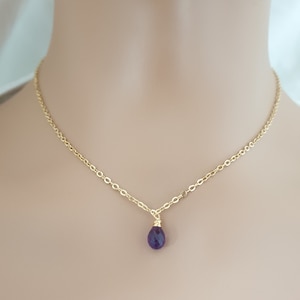 Amethyst pendent, gold plated chain necklace, teardrop small gemstone pendant, necklace for women