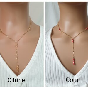 Dainty Lariat Necklace Choker Beaded Station Layered Y