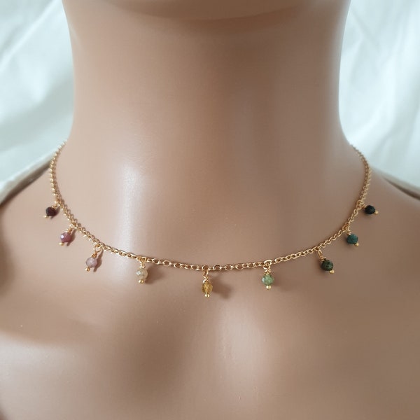 Rainbow tourmaline necklace, multicoloured necklace, gemstone dangle necklace for women