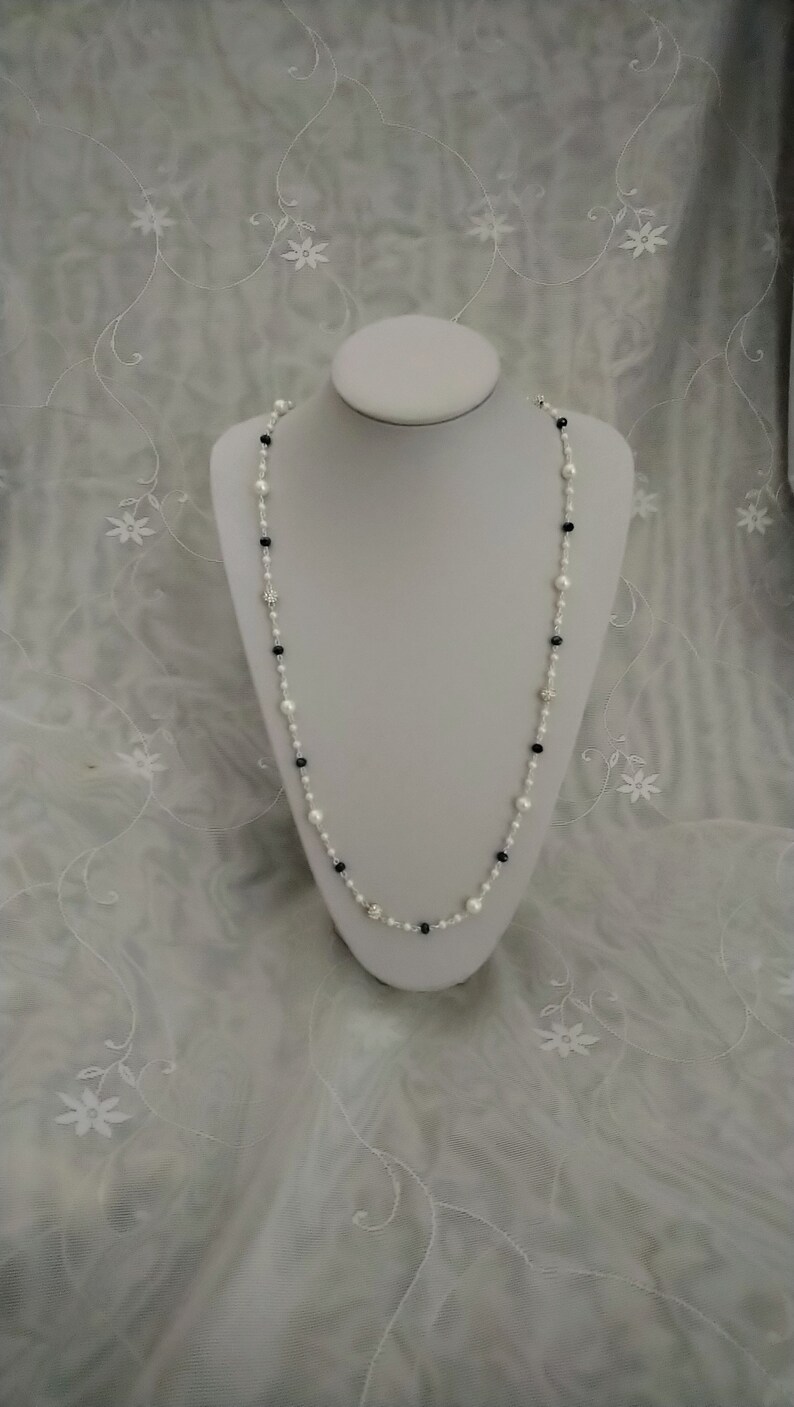 pearl and crystal necklace silver plated necklace white and navy necklace beaded necklace Necklaces for women necklace for women