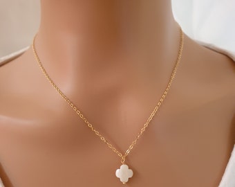 Mother of pearl necklace, dainty clover pendant, 14k gold filled chain, necklaces for women