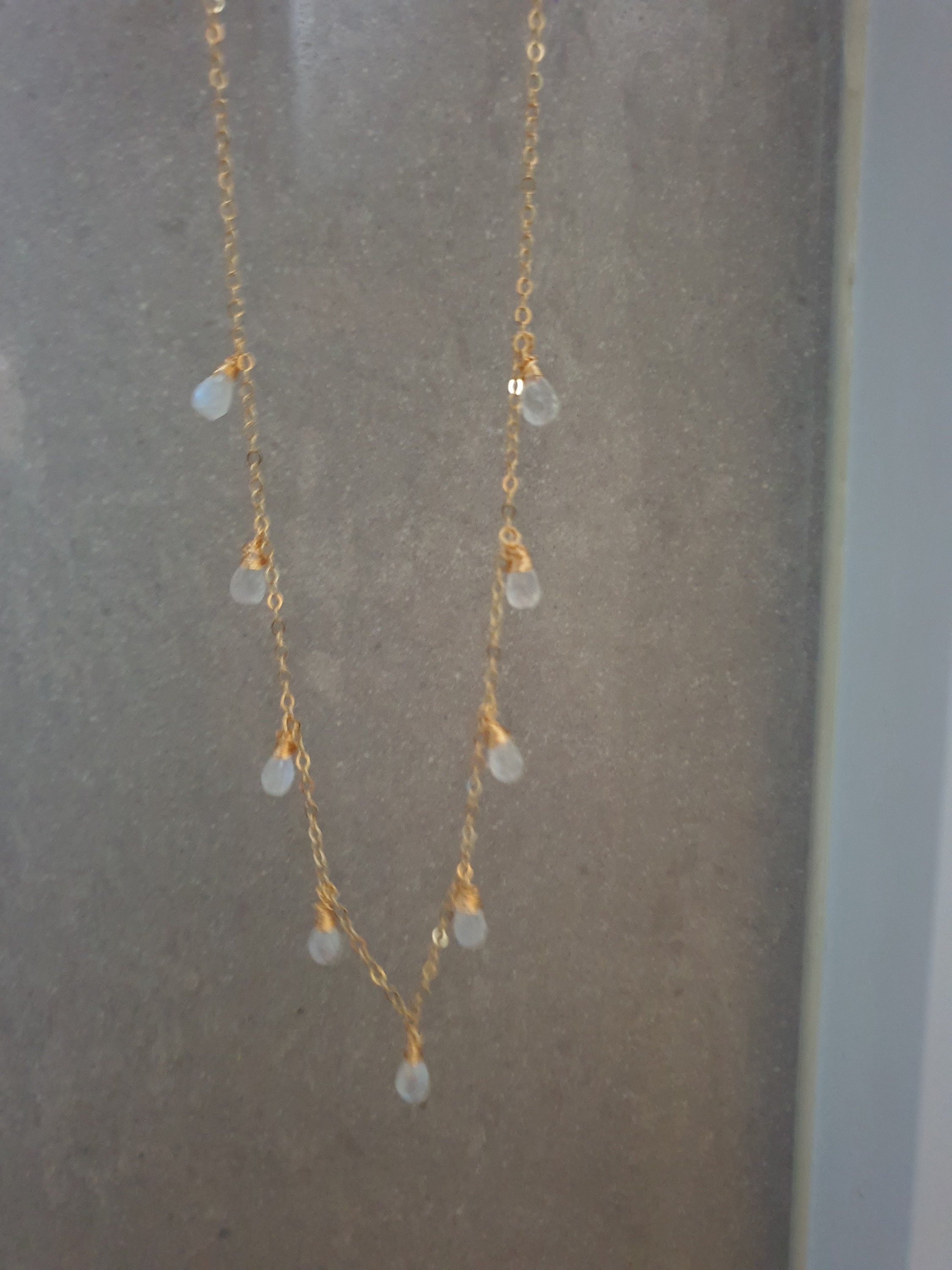 Rainbow moonstone necklace, 14k gold filled chain, teardrop gemstone necklace, dainty dangle necklace for women