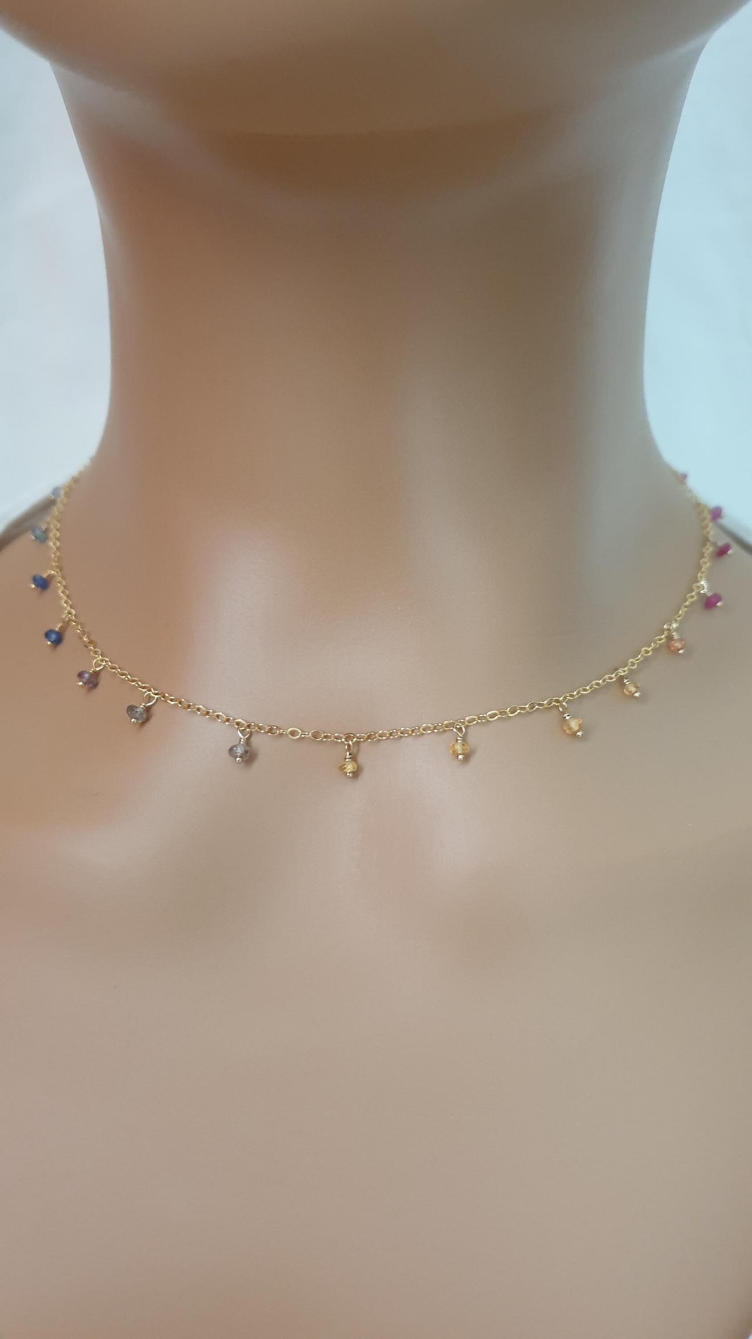 Rainbow Sapphire Large Pill Pendant Necklace