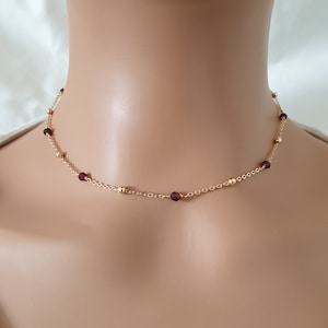 Chocker di granato, delicata collana di perline di granato, collana di pietre preziose placcate in oro