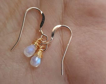 Rainbow moonstone earrings, teardrop earrings, 14k gold filled earrings, gold earrings for women