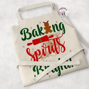TABLIER DE NOL| Tablier lumineux Baking Spirits| Faire des biscuits pour le père Noël| | Tablier de pâtisserie | Tablier en lin | Cadeau de Noël pour grand-mère et grand-mère