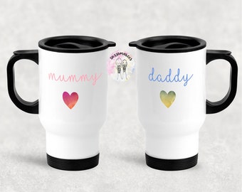 Set of 2 Mummy and Daddy Insulated Travel Mugs| Mummy and Daddy Mugs| Gift for new parents| New Mummy Gift| New Daddy Gift| Daddy, Mummy