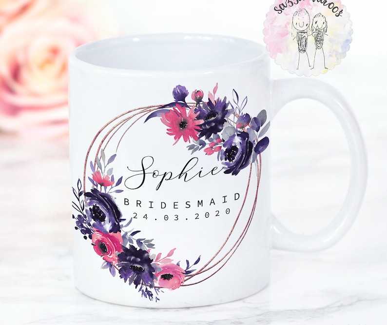 Beautiful Bridal Party Mugs Purple Bridesmaid Gifts Etsy UK