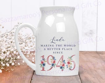 Regalo de 80 cumpleaños / Haciendo del mundo un lugar mejor desde 1946 / Años 80 / 80 / Regalo de 80 cumpleaños / nacido en 1946 / Maceta de cerámica para 80 cumpleaños FLORAL