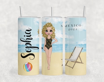 Personalised Holiday Tumbler | Beach Water Bottle | Matching Family Holiday Set | Family Holiday Drinks Bottles |Custom Beach Tumbler Cute