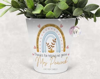 TEACHER GIFT | Teacher Plant Pot | Personalised Teacher Planter | Thank you for helping me grow | Teacher appreciation gift | YELLOW Rainbow