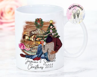 Christmas Gift for Boyfriend Girlfriend Fiance Husband Wife | Cute Couples Mug | Our First Christmas | Personalised Christmas Mug |FIREPLACE