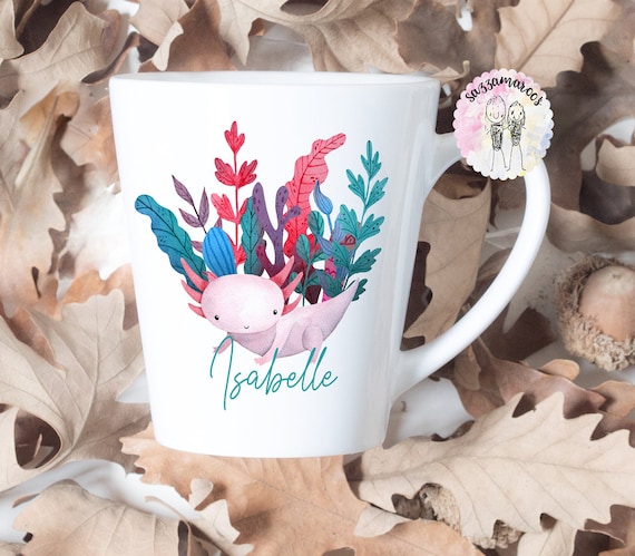 Personalised AXOLOTL Latte Mug | Cute Axolotl Cup | Watercolour Axolotl,  Gift for Niece, Nephew, Grandma, Auntie, Sister gift | Cute Axolotl