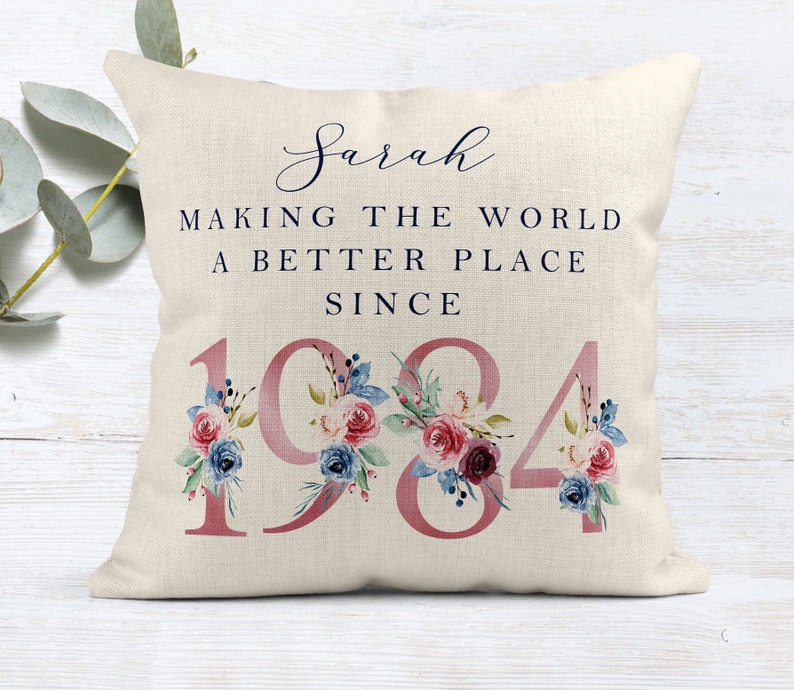 90th Birthday Gift Making the world a better place since 1934 Happy 90th Birthday 90s 90 90th Birthday Cushion 90th Pillow FLORAL image 7