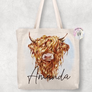 Sac fourre-tout HIGHLAND COW | Joli sac fourre-tout de vache| Highland Cow bag | Sac de vache Highland de Noël | Scottish Highland Cow | Décoration intérieure de vache de Noël