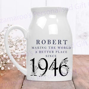 80th Birthday Gift | Making the world a better place since 1946 | 80s | 80 | 80th Birthday Gift | born in 1946|Ceramic 80th Flower Pot BLACK