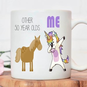 Taza de 50 cumpleaños / Otros 50 años, yo / Caballos y unicornio / Feliz 50 cumpleaños / Cincuenta / 50 / 50 / Floral 50 cumpleaños Regalo / Copa
