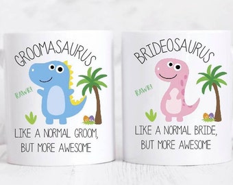 Juego de tazas para novios / Regalo para novios / Brideosaurus / Groomosaurus / Tazas de dinosaurios para novios / Lindas tazas de boda / A juego