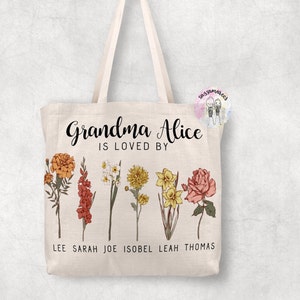 GRANDMA GIFT | Grandma Tote Bag | Birth Flowers | Nana Flowers Tote Bag | Birthday Christmas Gift for Nanny Nanna Grandma Gran Granny Bag
