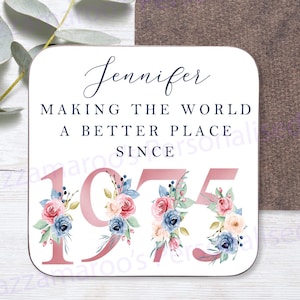 Regalo de 50 cumpleaños / Posavasos de 50 cumpleaños / Haciendo del mundo un lugar mejor desde 1975 / 50 cumpleaños / 50 / 50.º / Regalo para hermana, FLORAL