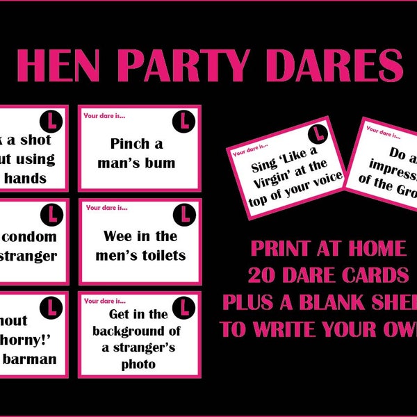 HEN PARTY DARES - Imprimer à la maison | Jeux de fête de poule imprimables | Enterrement de Vie de Jeune Fille Ose | Bachelorette drôle | Hen Do Game | Hen Do ose le jeu