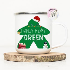 I PLAY GREEN Camping Mug | Board Game Mug | Green Player | Christmas Board Game Mug| Christmas Green Player Mug | Christmas Meeple | Meeple
