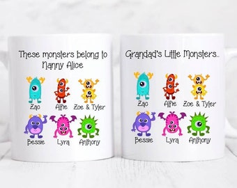 GRANDAD GRANDMA Mum Dad Mug | These Monster's Belong To | Nanny's Little Monsters | Little Monster Mug | Cute Birthday Christmas Gift | Mug