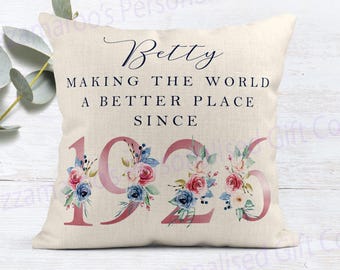 Cadeau 100e anniversaire | Un monde meilleur depuis 1926 | Joyeux 100e anniversaire | 100 | Coussin 100e anniversaire | 100e coussin FLORAL