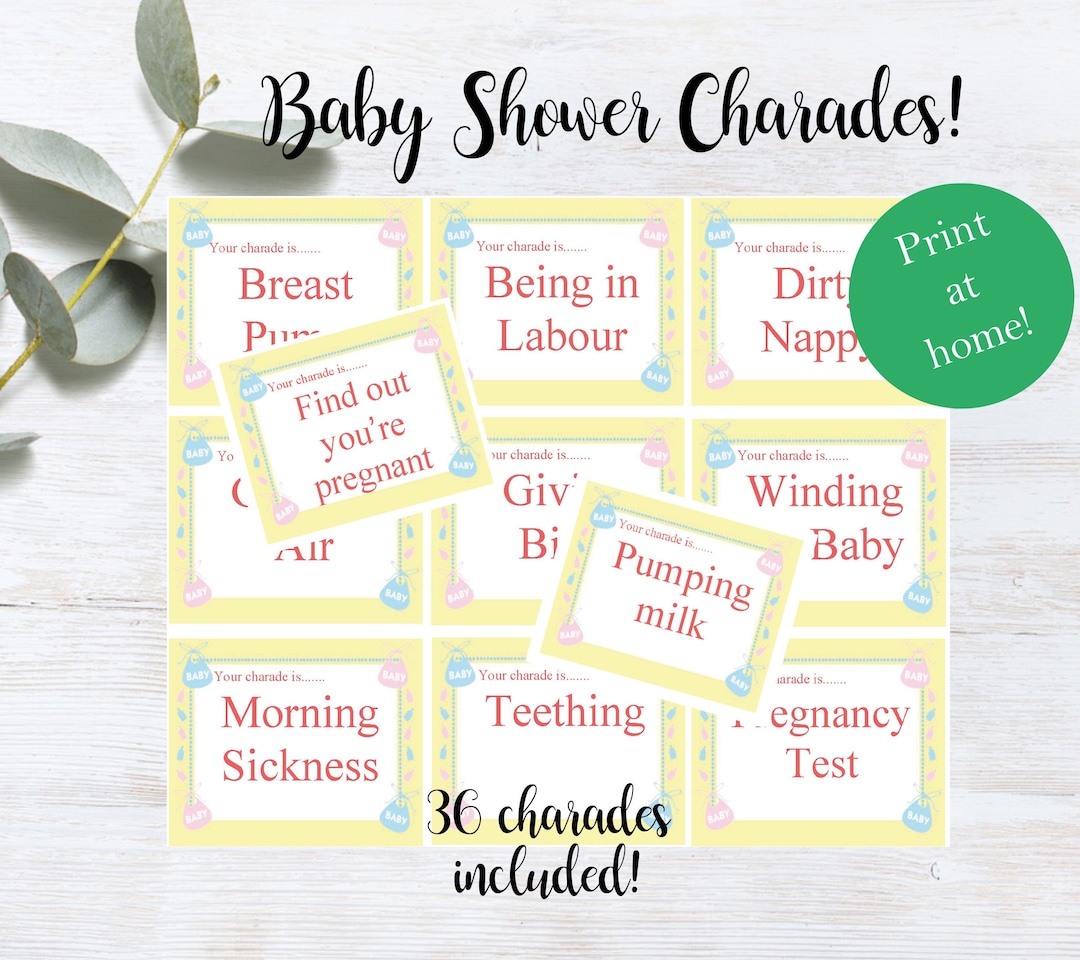Baby Shower Charades PRINTABLE Fun Charade Baby Shower Game Charades