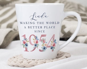 70th Birthday Latte Mug | Making the world a better place since 1954 | Happy 70th Birthday |70s| 70 | 70th | 70th Birthday Gift, 1954 FLORAL