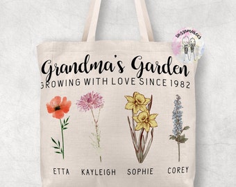 Grandma's Garden Tote Bag | Birth Month Flowers | Nana Flowers Tote Bag | Birthday Christmas Gift for Nanny Nanna Grandma Gran Granny Bag