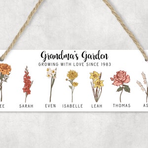 GRANDMA Plaque | Grandma&#39;s Garden | Grandma Hanging Plaque | Personalised Grandma Gift | Gift for Nanny Nana Grandma Granny Gran Nan Flowers