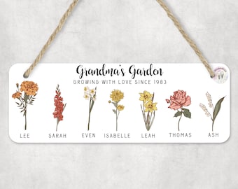 GRANDMA Plaque | Grandma's Garden | Grandma Hanging Plaque | Personalised Grandma Gift | Gift for Nanny Nana Grandma Granny Gran Nan Flowers
