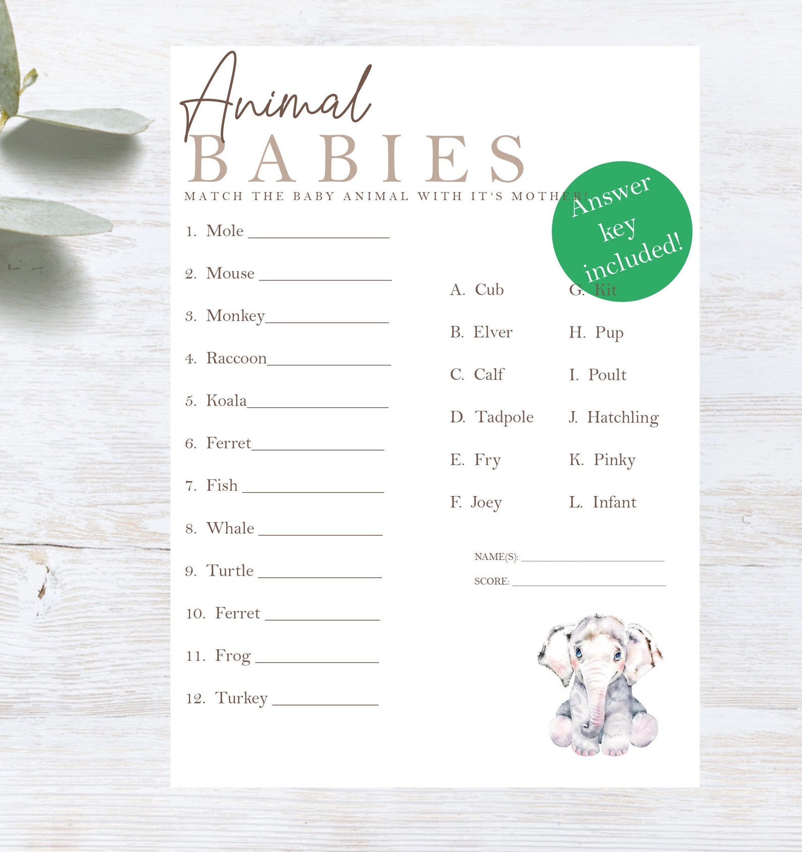 PRINTABLE Baby Shower Game | Baby Animals Quiz | Baby Shower Games, New ...