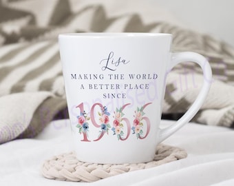 60th Birthday Latte Mug | Making the world a better place since 1966 | Happy 60th Birthday |60s|60| 60th | 60th Birthday Gift, 1966 FLORAL A