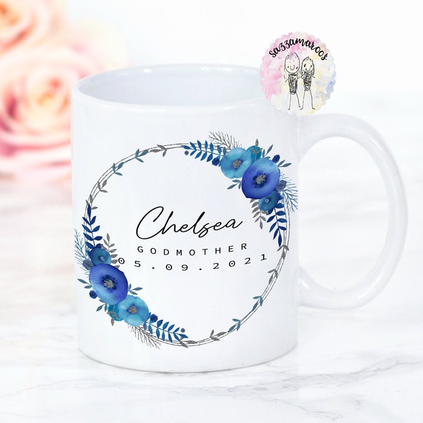 GODMOTHER GIFT | Godmother mug | Gift for Godmother | Blue Wreath | Will you be my Godmother? | Godfather Gift | Godparents proposal Poem