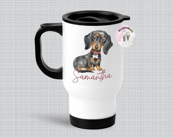 Dachshund Insulated Travel Mug | Cute Dachshund Dog | Personalised Gift for daughter niece auntie mum grandma |Birthday Christmas Custom Dog